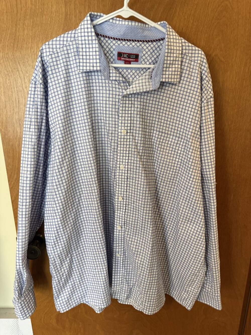 Johnston & Murphy Shirt 3XL White Blue Check Plaid XC4 Extreme Comfort Cotton